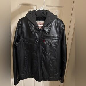 Levi's Black Leather Jacket with Charcoal Hoodie